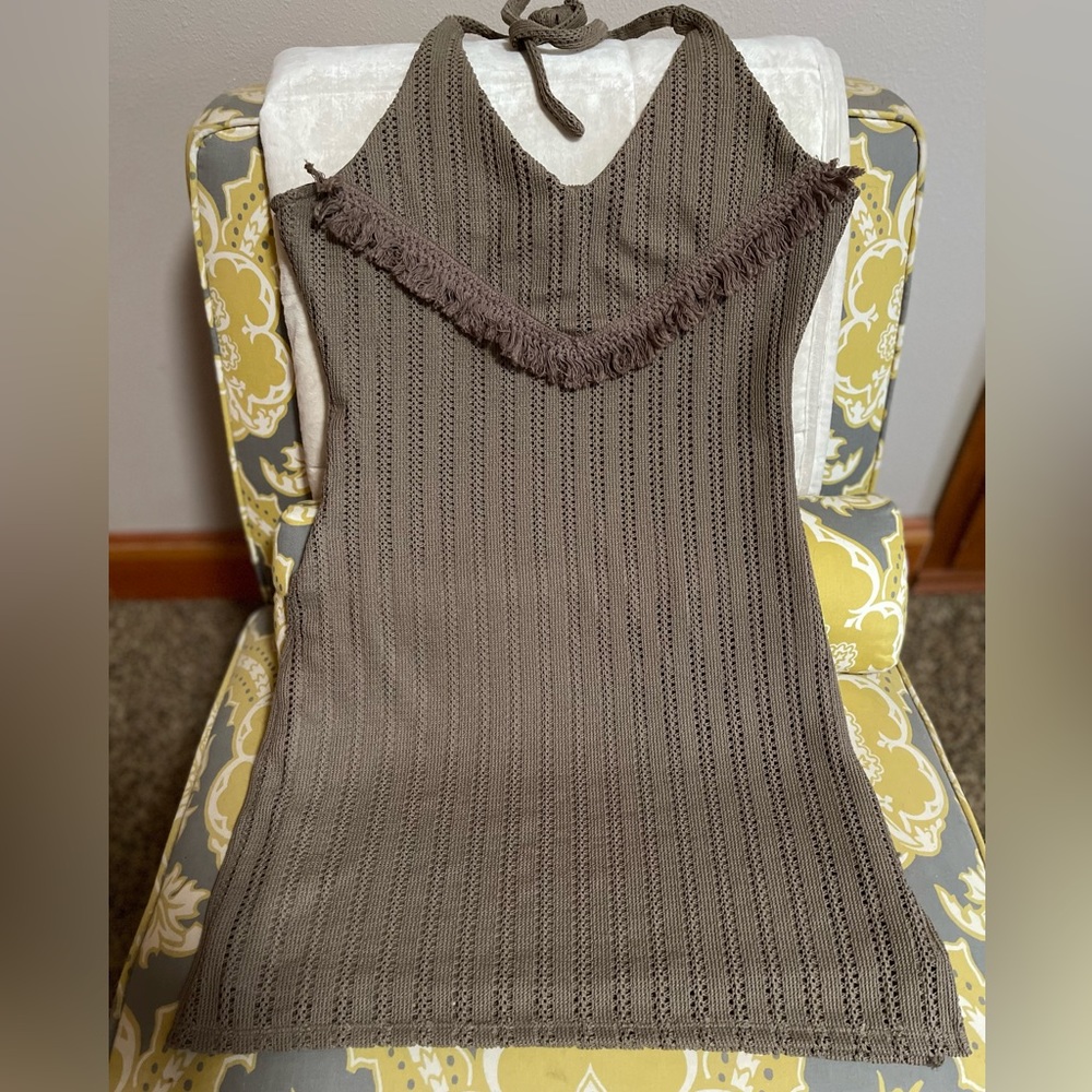 Sadie & Sage Women’s Fringe Crochet Halter Mini Dress - Large